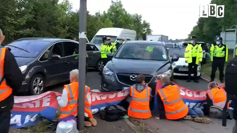 Several protesters held up traffic on the M25. Pic: LBC