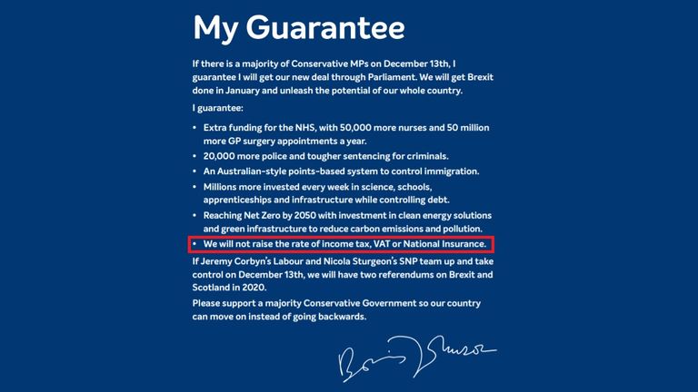 The 2019 Conservative manifesto included a personal &#39;guarantee&#39; from Boris Johnson that there wouldn&#39;t be tax rises