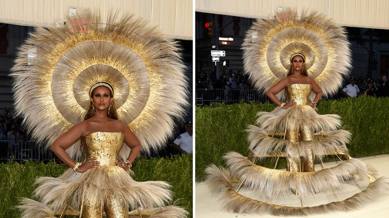 Iman attends The Metropolitan Museum of Art's Costume Institute benefit gala celebrating the opening of the "In America: A Lexicon of Fashion" 