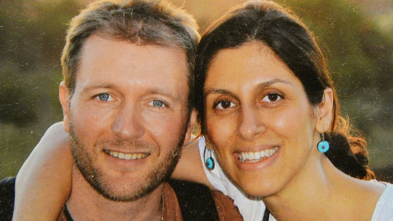 A photo of Richard Ratcliffe and his wife Nazanin Zaghari-Ratcliffe, who has been jailed in Iran, on display at their home in north London.
