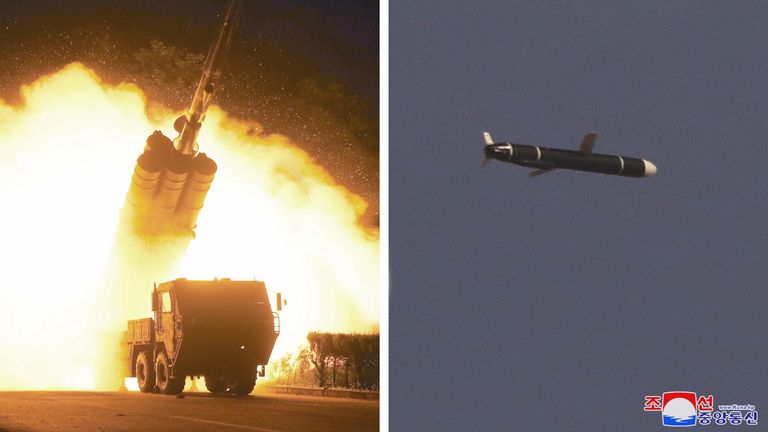 North Korea test-fires long-range cruise missile
The Academy of National Defense Science conducts long-range cruise missile tests in North Korea, as pictured in this combination of undated photos supplied by North Korea&#39;s Korean Central News Agency (KCNA) on September 13, 2021