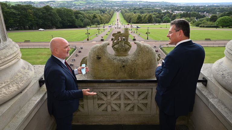 Mr Sefcovic (R) was on a fact-finding mission to Northern Ireland