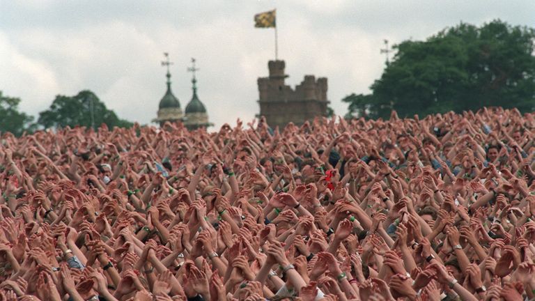 The crowd at one of Oasis&#39;s Knebworth gigs in August 1996
