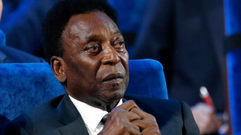 FILE - In this Dec. 1, 2017, file photo, Brazilian soccer legend Pele attends the 2018 soccer World Cup draw in the Kremlin in Moscow. Pele has successfully undergone surgery for the removal of a kidney stone in a Sao Paulo hospital.  The Albert Einstein Hospital said on its website Saturday, April 13, 2019, that Pele&#39;s surgery went well, but did not provide additional details. (AP Photo/Alexander Zemlianichenko, File)