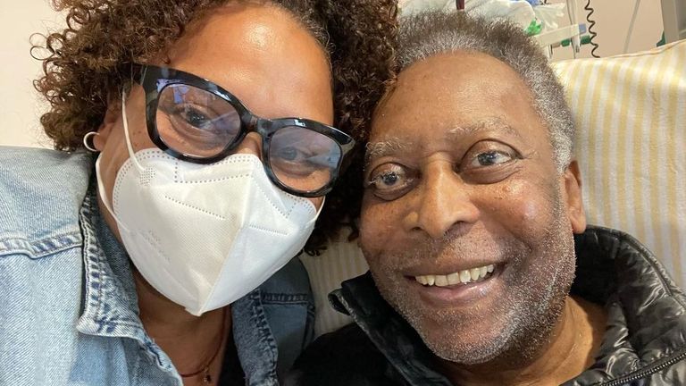 Pele's daughter said her father was 'recovering well and within normal range'. Pic: Instagram/Kely Nascimento