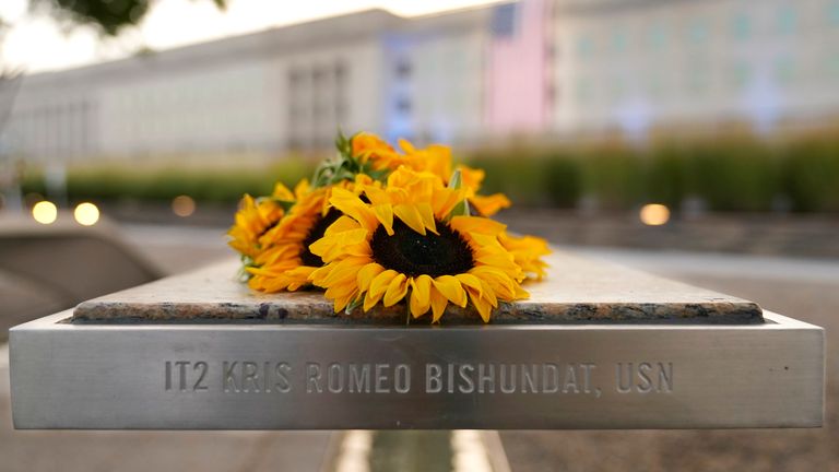 Flowers at the Pentagon 9/11 memorial. Pic: AP