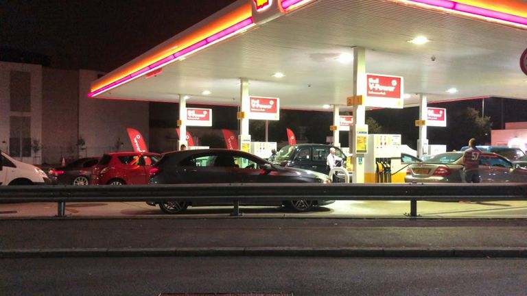 Petrol queues on a forecourt in west London at 4am on Saturday