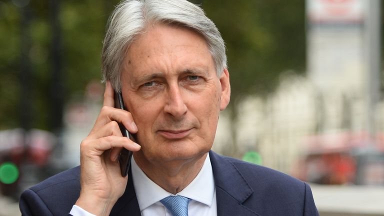 Former chancellor Philip Hammond in Whitehall, Westminster, London as Prime Minister Boris Johnson will temporarily close down the Commons from the second week of September until October 14 