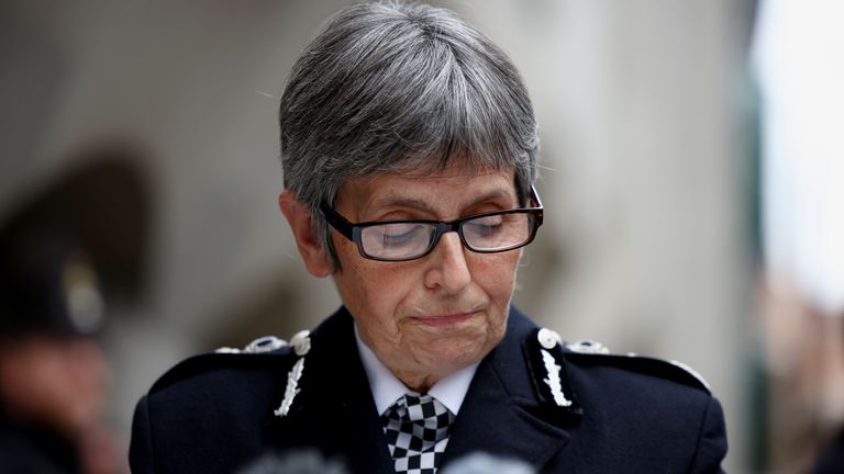 Metropolitan Police Commissioner Cressida Dick delivers a statement outside the Old Bailey, where police officer Wayne Couzens was sentenced following the murder of Sarah Everard, in London, Britain, September 30, 2021. REUTERS/Henry Nicholls
