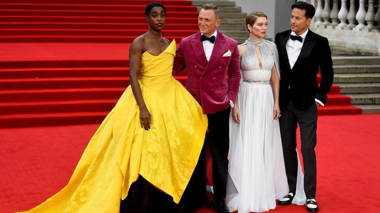 Cast members Lashana Lynch, Daniel Craig, Lea Seydoux and director Cary Fukunaga pose during the world premiere of the new James Bond film "No Time To Die" at the Royal Albert Hall in London, Britain, September 28, 2021. REUTERS/Toby Melville