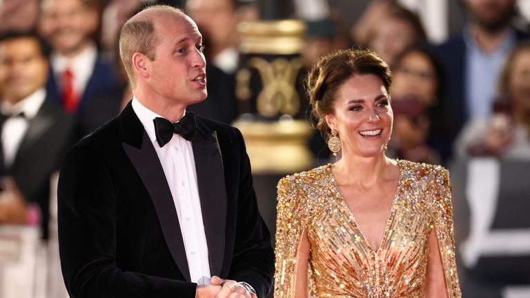 Britain&#39;s Prince William and Catherine, Duchess of Cambridge, arrive at the world premiere of the new James Bond film "No Time To Die" at the Royal Albert Hall in London, Britain, September 28, 2021. REUTERS/Henry Nicholls