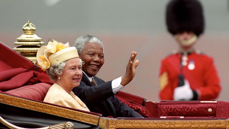 Welcoming Nelson Mandela for a state visit to the UK in 1996