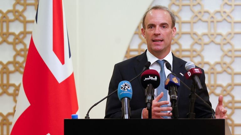 Qatari Foreign Minister Sheikh Mohammed meets British Foreign Secretary Raab in Doha