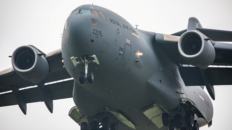 An RAF C-17 transport plane