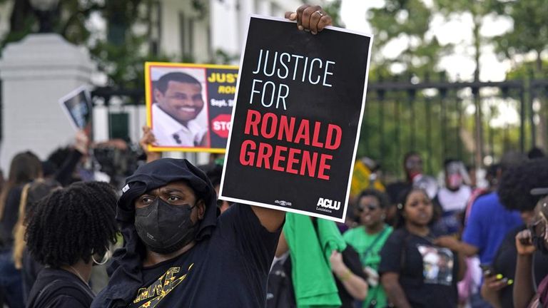 Protestors demand justice for the death of Ronald Green. Pic: AP