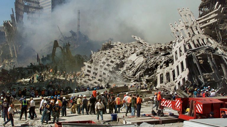 The rubble of the World Trade Center in New York. Pic: AP