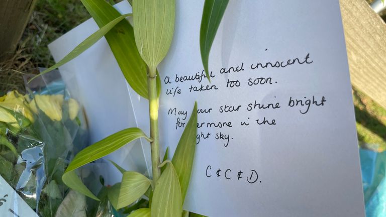 A message left with some flowers close to where Sabina was attacked