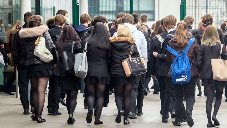 FILE IMAGE - Mar 8, 2021 - Students arrive at Outwood Academy in Woodlands, Doncaster in Yorkshire
