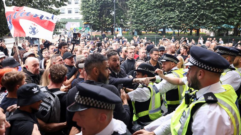 COVID-19: Four police officers injured after violence breaks out at anti-vaccine protest in London | UK News | Sky News