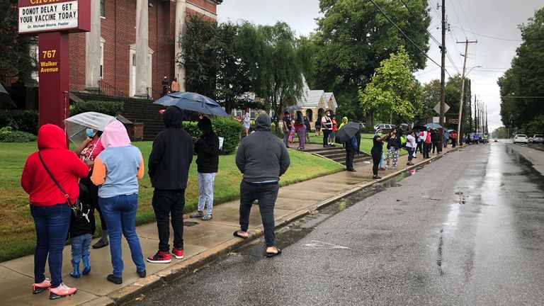 Concerned relatives of school children wait at a church that is serving as a staging area after a shooting at Cummings School, on Thursday, Sept. 30, 2021 in Memphis, Tenn. Authorities say a boy was shot and wounded at the school. Police say the boy was taken to a hospital in critical condition and authorities are looking for a second boy who they believe to be the shooter. (AP Photo/Adrian Sainz)
PIC:AP
