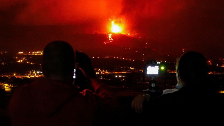 La Palma volcano at night, in La Palma, on 22 September 2021, in La Palma, Santa Cruz de Tenerife, Canary Islands, (Spain)
Pic:AP
