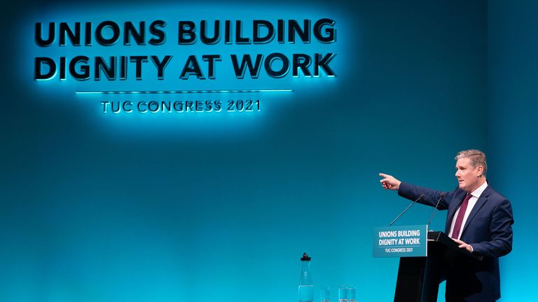 Labour leader Sir Keir Starmer speaking at the TUC congress in London. Picture date: Tuesday September 14, 2021.