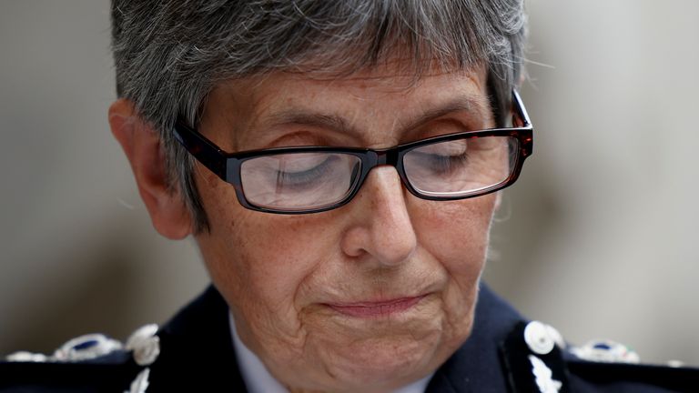 Metropolitan Police Commissioner Cressida Dick delivers a statement outside the Old Bailey, where police officer Wayne Couzens was sentenced following the murder of Sarah Everard, in London, Britain, September 30, 2021. REUTERS/Henry Nicholls
