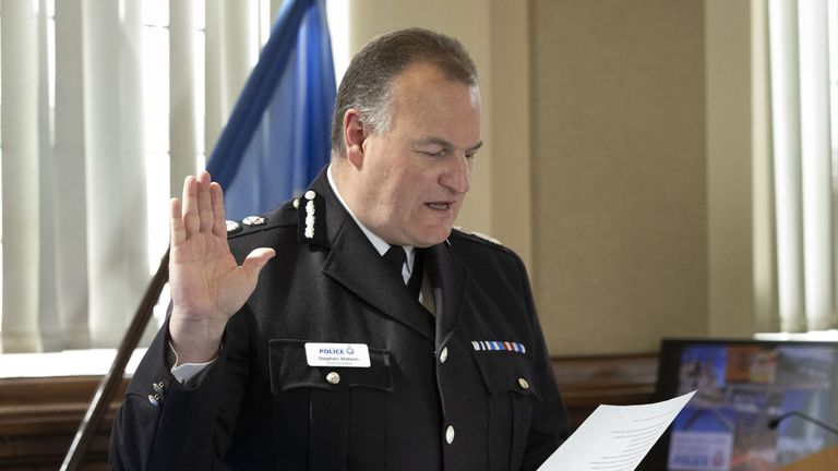 Mr Watson being sworn in as chief constable in May