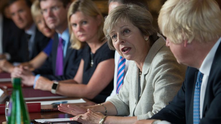 Theresa May hosting the Cabinet at Chequers, with then-foreign secretary Boris Johnson in the foreground