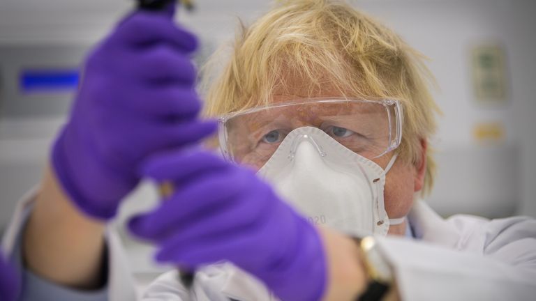 Valneva&#39;s vaccine is being made at its plant in Scotland and is currently in the third phase of trials. Boris Johnson was pictured trying one of the tests when he visited the laboratory