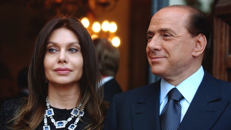 SIlvio Berlusconi in 2004 with his then-wife Veronica Lario. Pic: Ap