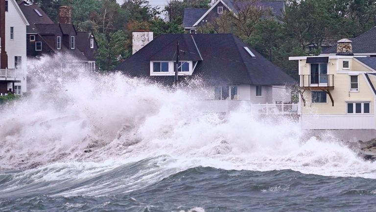 Waves slam along the shore near high tide as the remnants of Hurricane Ida leave coastal Massachusetts,
PIC:AP