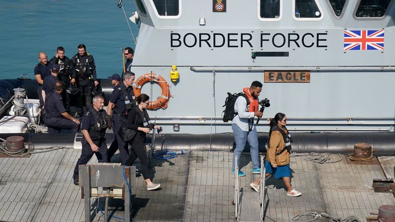 Home Secretary Priti Patel during a visit to the Border Force facility in Dover, Kent. Picture date: Thursday September 16, 2021.