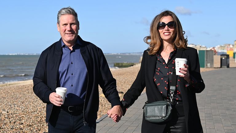 Labour party leader Sir Keir Starmer and his wife Victoria walk along the promenade in Brighton, East Sussex, ahead of delivering his keynote speech at the Labour Party conference. Picture date: Wednesday September 29, 2021.