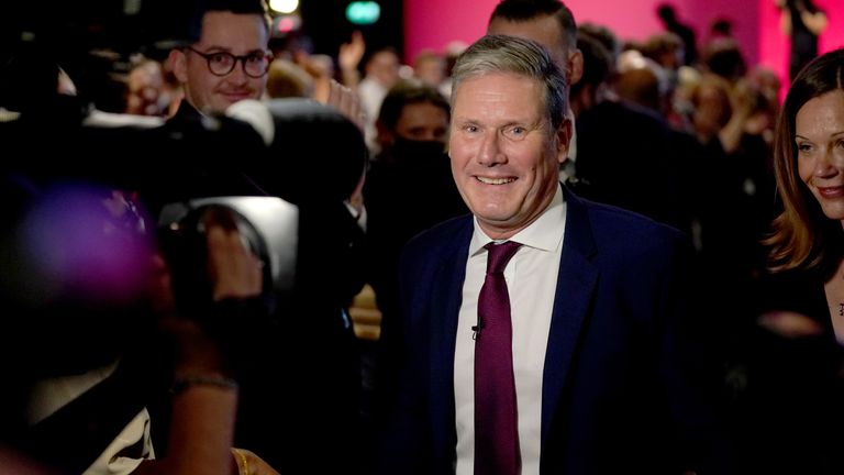 Labour party leader Sir Keir Starmer leaves the stage with his wife Victoria at the end of his speech at the Labour Party conference in Brighton. Picture date: Wednesday September 29, 2021.