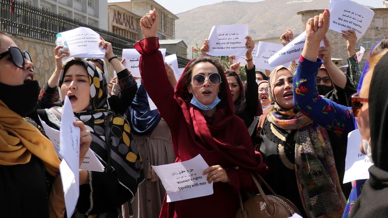 Women gather to demand their rights under the Taliban rule during a protest in Kabul, Afghanistan, Friday, Sept. 3, 2021. 
PIC:AP
PIC:AP
PIC:AP