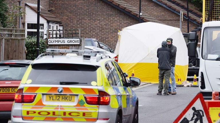 The crime scene in Tottenham, north London, where Mr Baker died