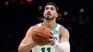 Boston Celtics&#39; Enes Kanter plays against the Charlotte Hornets during the first half of a preseason NBA basketball game in Boston, Sunday, Oct. 6, 2019. (AP Photo/Michael Dwyer)