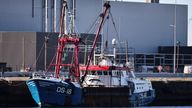 A British trawler Cornelis Gert Jan is seen moored in the port of Le Havre after France seized on Thursday a British trawler fishing in its territorial waters without a licence, in Le Havre, France, October 28, 2021. REUTERS/Sarah Meyssonnier  