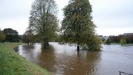Flooding in Peebles in the Scottish Borders where the River Tweed has burst its banks