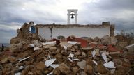 A view of a destroyed chapel following an earthquake in the village of Xerokampos on the island of Crete, Greece, October 12, 2021. REUTERS/Stringer
