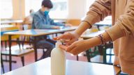 Hand sanitiser in a classroom