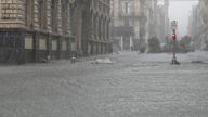 Streets are flooded during heavy rainfall in Catania, on the island of Sicily