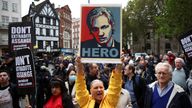 Supporters of Wikileaks founder Julian Assange protest outside the Royal Courts of Justice in London, Britain, October 27, 2021. REUTERS/Henry Nicholls
