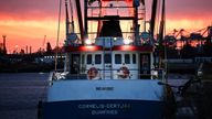 A British trawler Cornelis Gert Jan is seen moored in the port of Le Havre, after France seized on Thursday a British trawler fishing in its territorial waters without a licence, in Le Havre, France, October 29, 2021. REUTERS/Sarah Meyssonnier  