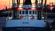 A British trawler Cornelis Gert Jan is seen moored in the port of Le Havre, after France seized on Thursday a British trawler fishing in its territorial waters without a licence, in Le Havre, France, October 29, 2021. REUTERS/Sarah Meyssonnier  