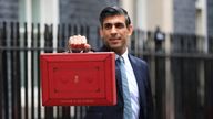 Britain&#39;s Chancellor of the Exchequer Rishi Sunak holds the budget box outside Downing Street in London, Britain, October 27, 2021. REUTERS/May James
