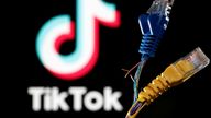 Broken Ethernet cables are seen in front of a displayed TikTok logo in this illustration taken October 5, 2021. REUTERS/Dado Ruvic/Illustration
