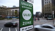 File photo dated 06/04/19 of a Ultra Low Emission Zone signs at Tower Hill in central London. London&#39;s pollution charge zone for older vehicles has been significantly expanded, affecting tens of thousands of motorists. Issue date: Monday October 25, 2021.
