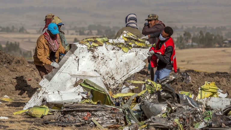 Pic: AP Wreckage from the Ethiopia Airlines crash